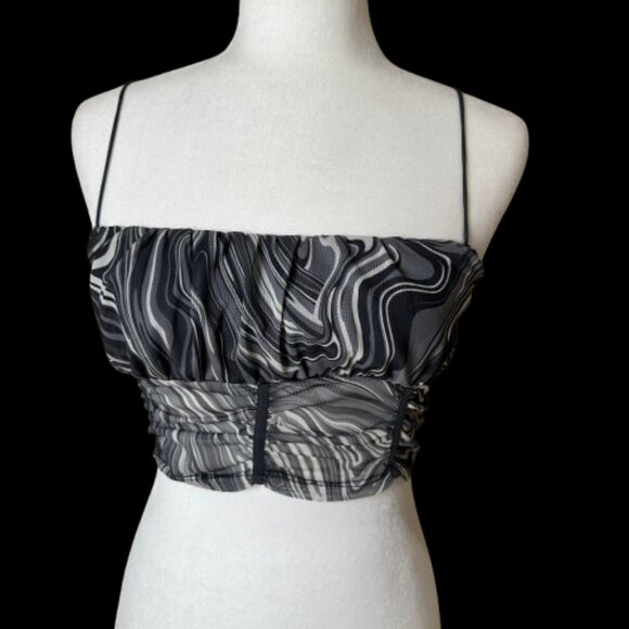 GARAGE Sheer Crop Top Grey Print Size Small Camisole Tank Top - Picture 1 of 9